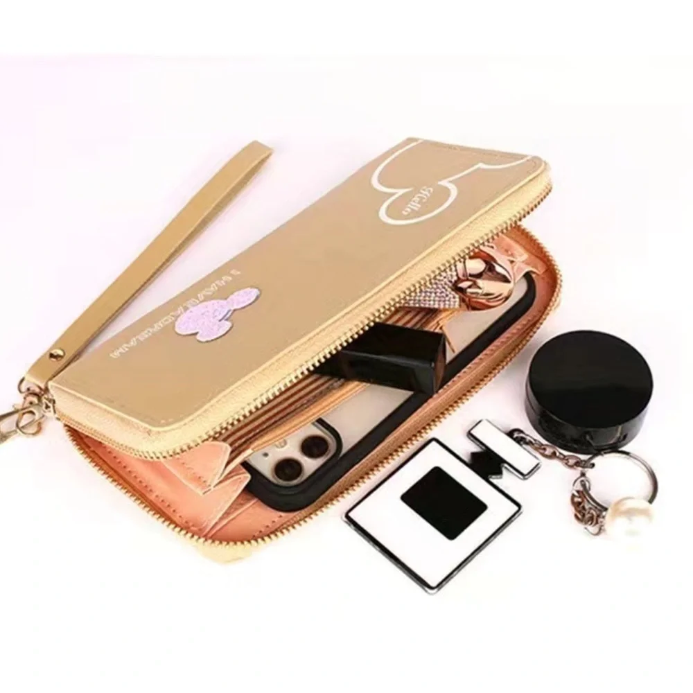 Minnie Mickey Mouse Wristlet Clutch Convertible Wallet Black